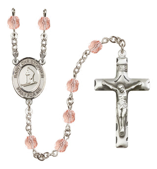Silver-Plated 6mm Saint Christopher / Skiing Rosary