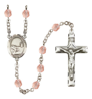 Silver Plated 6mm Fire Polished Saint Christopher / Fishing Rosary in Pink