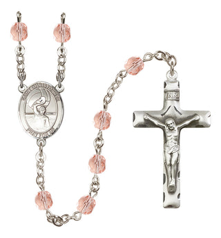 Silver Plated 6mm Fire Polished Saint Christopher/Water Polo Men Rosary in Pink