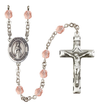 Silver Plated 6mm Fire Polished Our Lady of Fatima Rosary in Pink