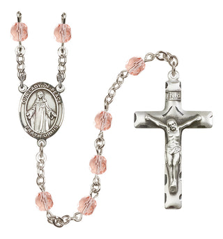 Silver Plated 6mm Fire Polished Our Lady of Peace Rosary in Pink