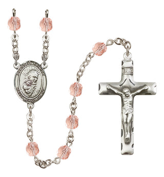 Silver Plated 6mm Fire Polished Blessed Trinity Rosary in Pink