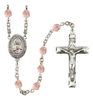 Silver Plated 6mm Fire Polished Corazon Inmaculado de Maria Rosary in Pink