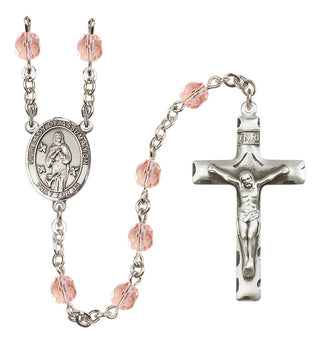 Silver Plated 6mm Fire Polished Our Lady of Assumption Rosary in Pink
