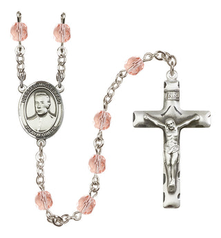 Silver Plated 6mm Fire Polished Blessed Miguel Pro Rosary in Pink