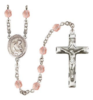 Silver Plated 6mm Fire Polished Blessed Herman the Cripple Rosary in Pink
