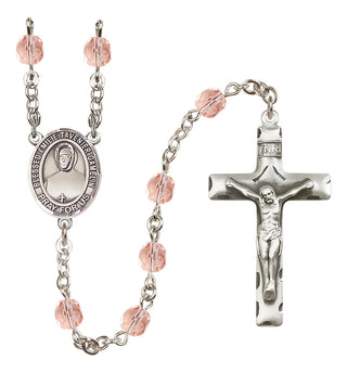 Silver Plated 6mm Fire Polished Blessed Emilie Tavernier Gamelin Rosary in Pink