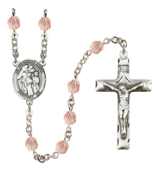 Silver Plated 6mm Fire Polished Guardian Angel w/Children Rosary in Pink