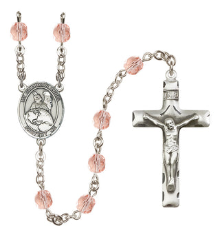 Silver Plated 6mm Fire Polished Guardian Angel Protector Rosary in Pink