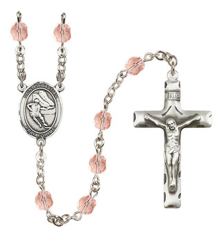 Silver Plated 6mm Fire Polished Saint Sebastian / Hockey Rosary in Pink