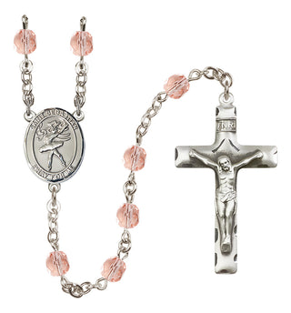 Silver Plated 6mm Fire Polished Saint Sebastian / Dance Rosary in Pink