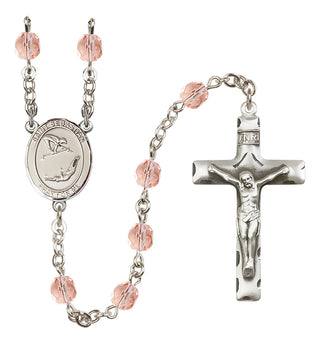 Silver Plated 6mm Fire Polished Saint Sebastian/Gymnastics Rosary in Pink