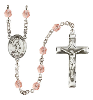 Silver Plated 6mm Fire Polished Guardian Angel/Track&Field-Men Rosary in Pink