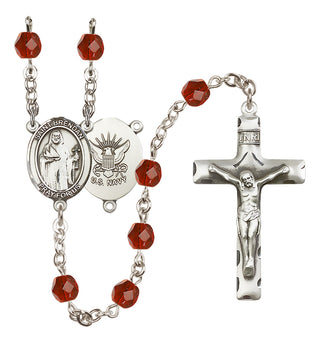 Silver Plated 6mm Fire Polished Saint Brendan the Navigator / Navy Rosary in Ruby