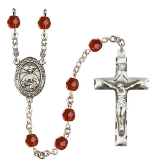 Silver Plated 6mm Fire Polished Saint Catherine Laboure Rosary in Ruby