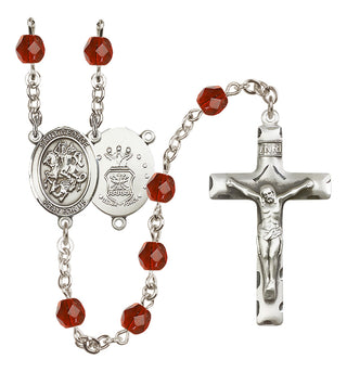 Silver Plated 6mm Fire Polished Saint George / Air Force Rosary in Ruby