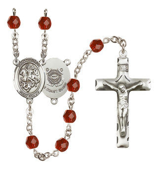 Silver Plated 6mm Fire Polished Saint George / Coast Guard Rosary in Ruby