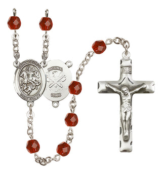 Silver Plated 6mm Fire Polished Saint George / Nat'l Guard Rosary in Ruby