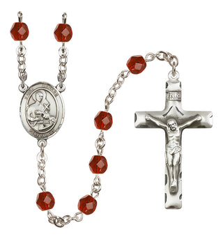 Silver Plated 6mm Fire Polished Saint Gerard Majella Rosary in Ruby