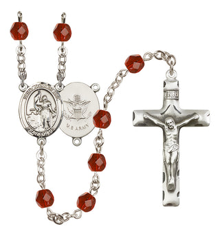 Silver Plated 6mm Fire Polished Saint Joan of Arc / Army Rosary in Ruby