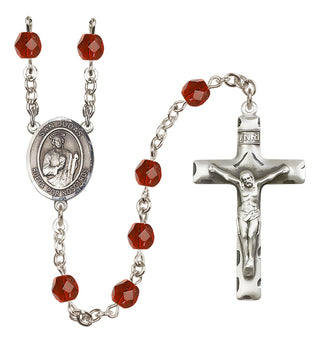 Silver Plated 6mm Fire Polished San Judas Rosary in Ruby