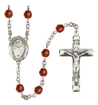 Silver Plated 6mm Fire Polished Saint Maria Faustina Rosary in Ruby