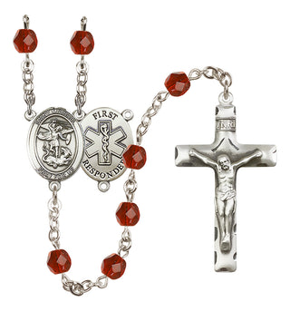 Silver Plated 6mm Fire Polished Saint Michael/1St Responder Rosary in Ruby