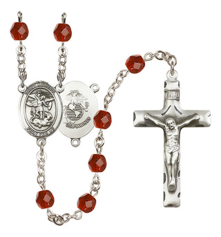 Silver Plated 6mm Fire Polished Saint Michael / Marines Rosary in Ruby