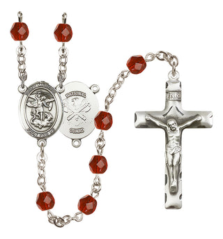 Silver Plated 6mm Fire Polished Saint Michael / Nat'l Guard Rosary in Ruby