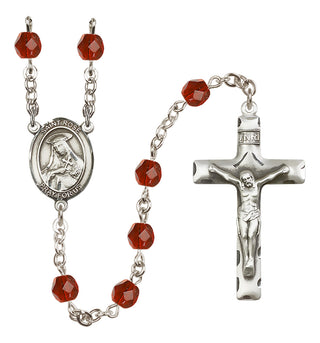 Silver Plated 6mm Fire Polished Saint Rose of Lima Rosary in Ruby