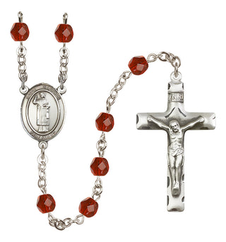 Silver Plated 6mm Fire Polished Saint Stephen the Martyr Rosary in Ruby