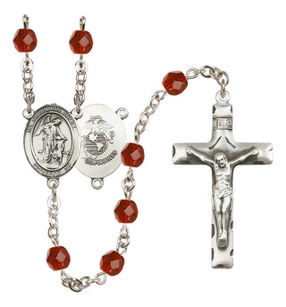 Silver Plated 6mm Fire Polished Guardian Angel / Marine Corp Rosary in Ruby