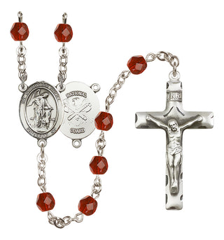 Silver Plated 6mm Fire Polished Guardian Angel / Nat'l Guard Rosary in Ruby
