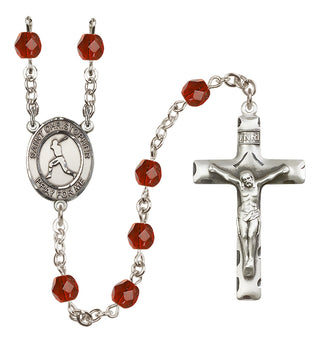 Silver Plated 6mm Fire Polished Saint Christopher/Baseball Rosary in Ruby