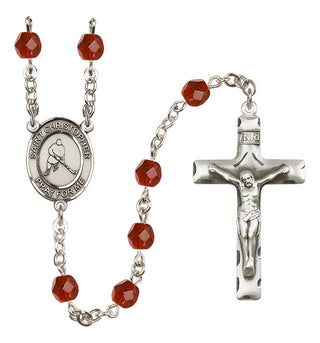 Silver Plated 6mm Fire Polished Saint Christopher/Ice Hockey Rosary in Ruby