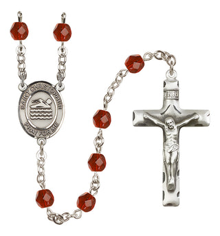 Silver Plated 6mm Fire Polished Saint Christopher/Swimming Rosary in Ruby