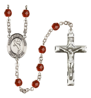 Silver Plated 6mm Fire Polished Saint Christopher/Martial Arts Rosary in Ruby