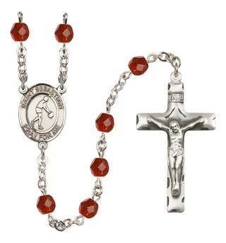Silver Plated 6mm Fire Polished Saint Sebastian/Basketball Rosary in Ruby