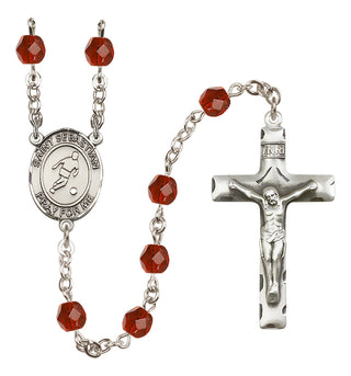 Silver Plated 6mm Fire Polished Saint Sebastian/Soccer Rosary in Ruby