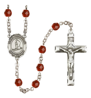 Silver-Plated 6mm Saint Sebastian/Skiing Rosary