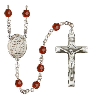 Silver Plated 6mm Fire Polished Saint Sebastian/Wrestling Rosary in Ruby