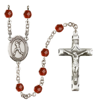 Silver Plated 6mm Fire Polished Saint Sebastian / Softball Rosary in Ruby