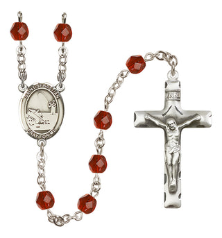 Silver Plated 6mm Fire Polished Saint Sebastian / Fishing Rosary in Ruby