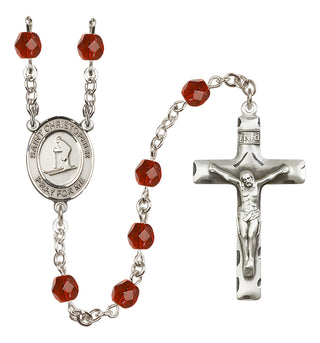 Silver-Plated 6mm Saint Christopher / Skiing Rosary