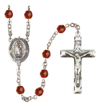 Silver Plated 6mm Fire Polished Virgen de Guadalupe Rosary in Ruby