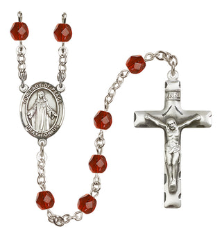 Silver Plated 6mm Fire Polished Our Lady of Peace Rosary in Ruby