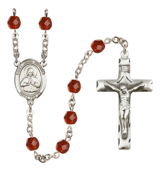 Silver Plated 6mm Fire Polished Saint John Vianney Rosary in Ruby