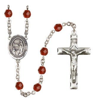 Silver Plated 6mm Fire Polished Our Lady of Lourdes Rosary in Ruby