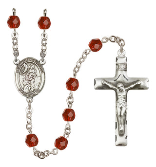 Silver Plated 6mm Fire Polished Saint Peter Nolasco Rosary in Ruby