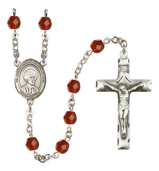 Silver Plated 6mm Fire Polished Saint Louis Marie de Montfort Rosary in Ruby